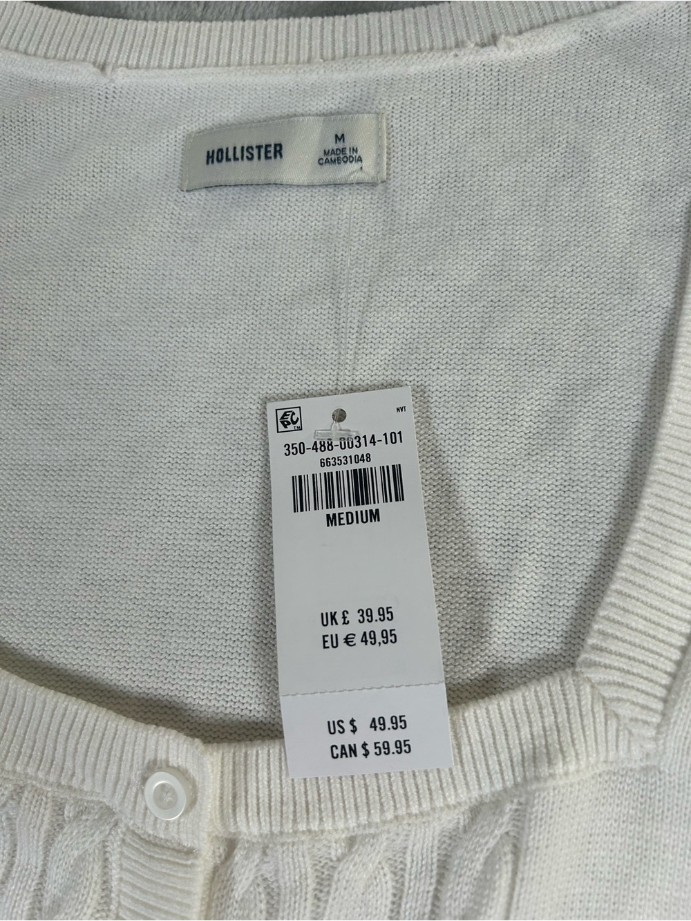 NWT Hollister White Square-Neck Cable Knit Button-Front baby doll top - Picture 3 of 13